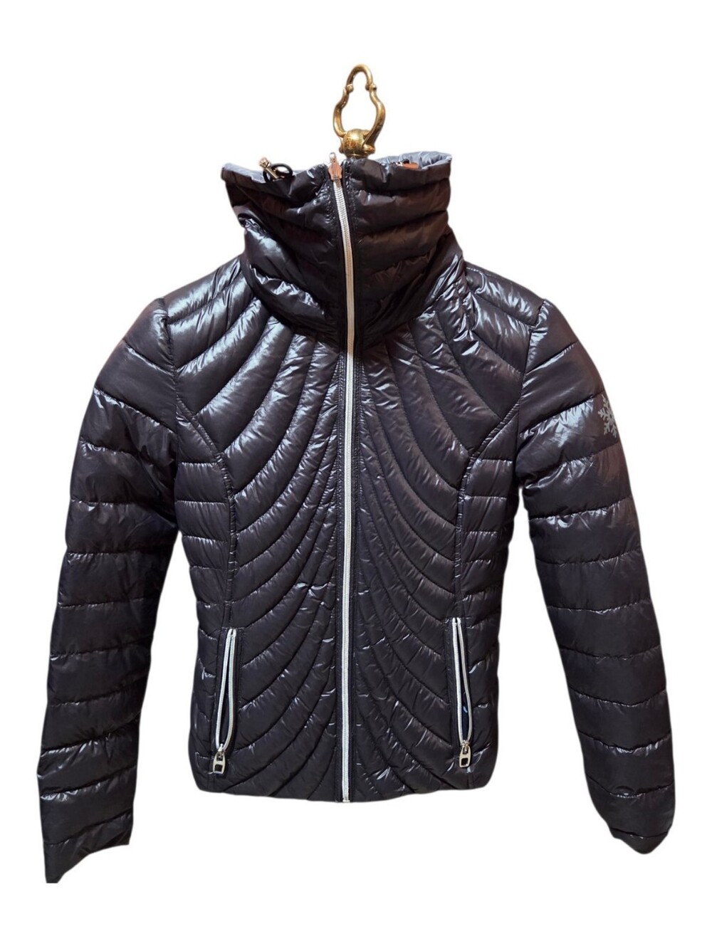 Blue for Saks Fifth Avenue Reversible Funnel Neck Down Jacket Black & Gray XS